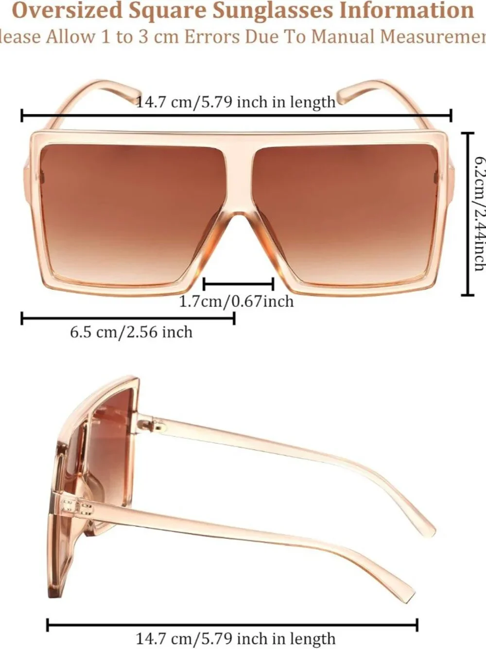 Lightweight Oversized Square Sunglasses with UV Protection - 3 Colors for Women
